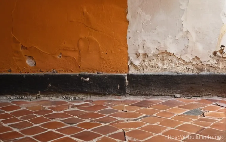 건물 내 자재 교체 시기 - **"Echoes of Wear"**: A close-up, slightly melancholic interior shot of an Italian home's flooring a...