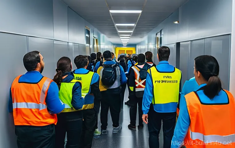 비상 대피로 점검 - **A Serene Emergency Exit in a Public Italian Building:**
    "A wide, pristine hallway inside a mod...
