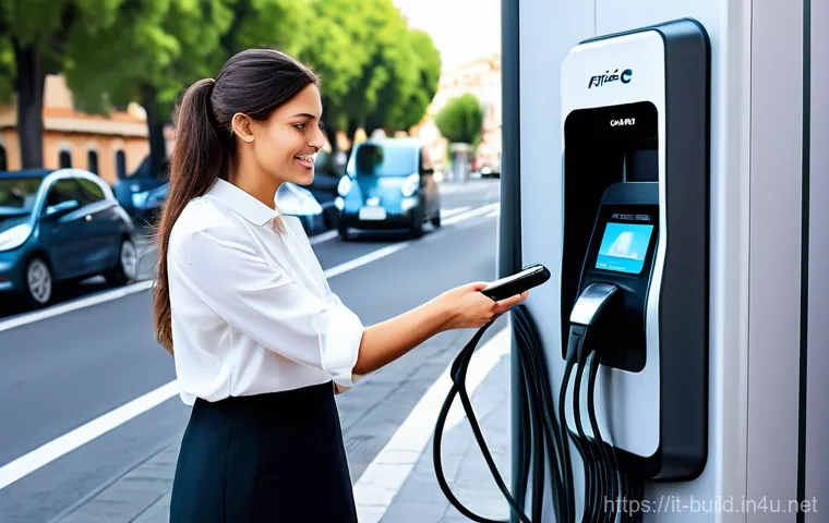 공용 전기차 충전비 정산 - **Prompt 2: Everyday Italian Urban Charging**
    "An electric compact car or a small family EV is g...