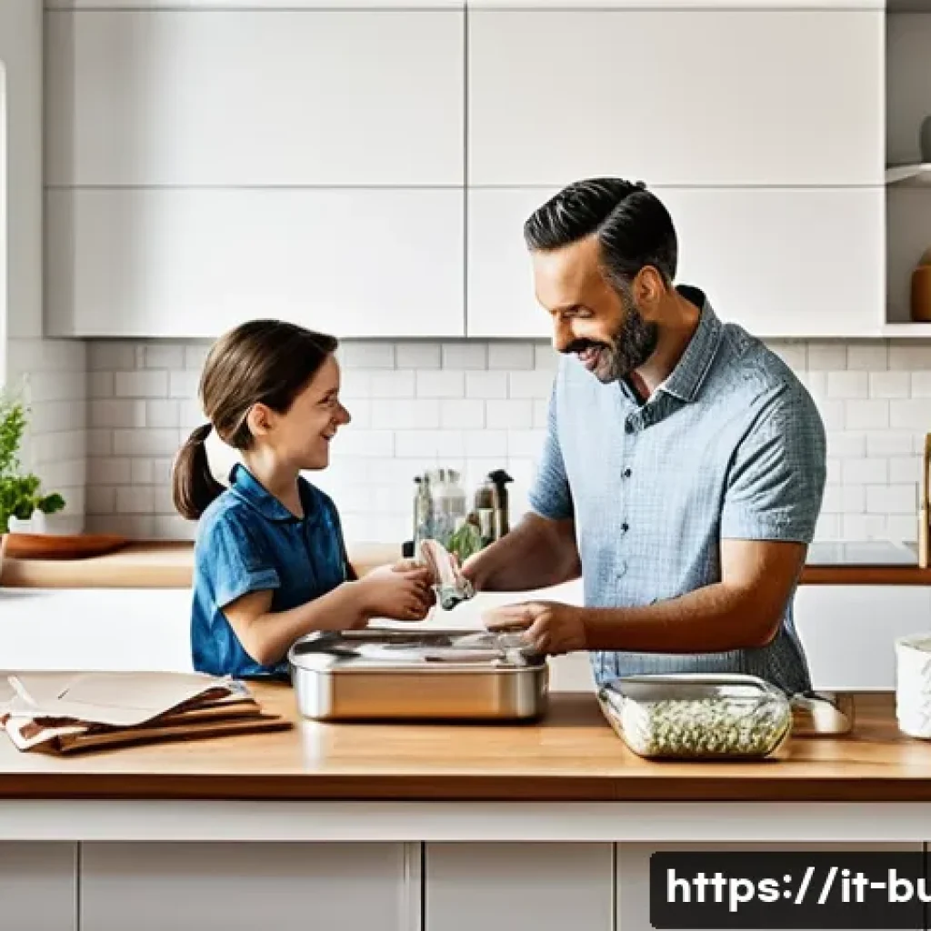 비상 탈출 장비 관리 - **Prompt:** A heartwarming and bright scene inside a modern Italian kitchen, filled with natural lig...
