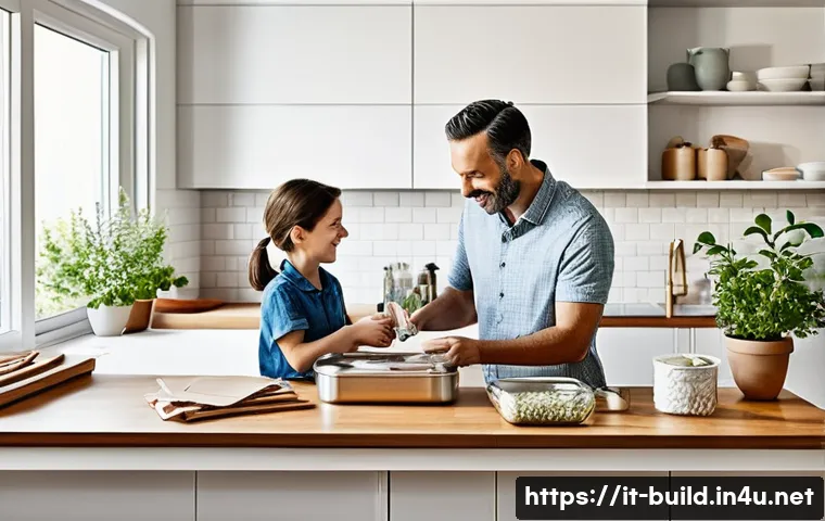 비상 탈출 장비 관리 - **Prompt:** A heartwarming and bright scene inside a modern Italian kitchen, filled with natural lig...