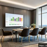 관리비 정산 투명성 - A modern condominium meeting room with diverse Italian residents attentively watching a digital pres...