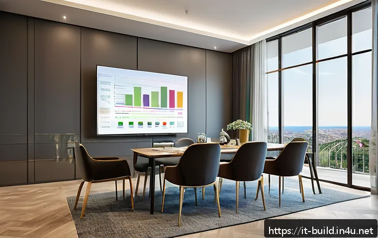 관리비 정산 투명성 - A modern condominium meeting room with diverse Italian residents attentively watching a digital pres...
