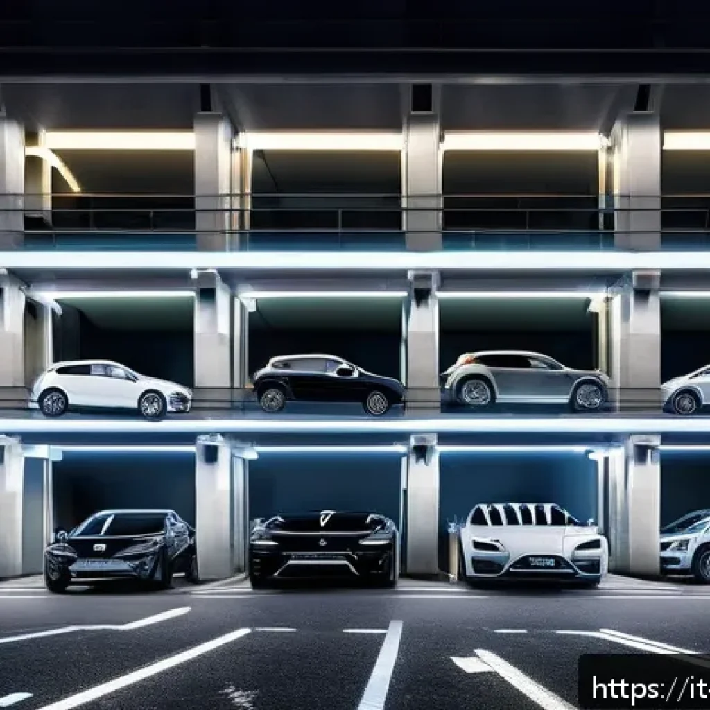주차장 자동화 장비 설치 - A futuristic automated parking garage in a historic Italian city center, showcasing compact robotic ...