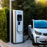 전기차 충전소 설치 관리 - A modern residential driveway in Italy featuring a sleek electric vehicle charging station installed...